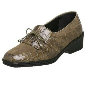 ARA Taupe Brown Olive Patent Leather Croc Kiltie Pleated Dress Loafers Shoes 8